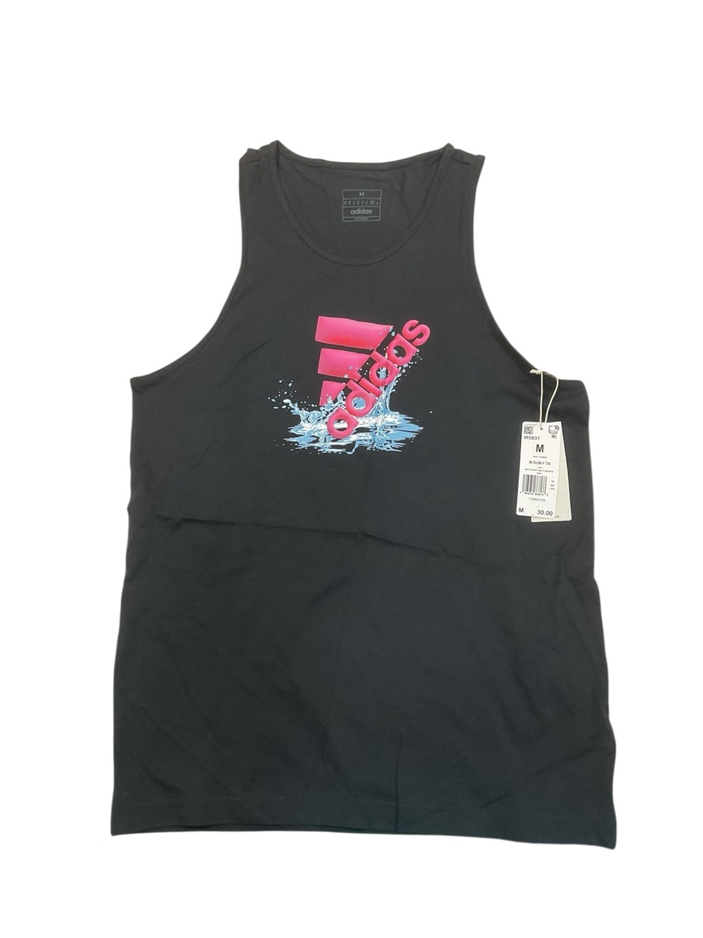 adidas Black Tank Top with Pink Logo and Blue Splash medium